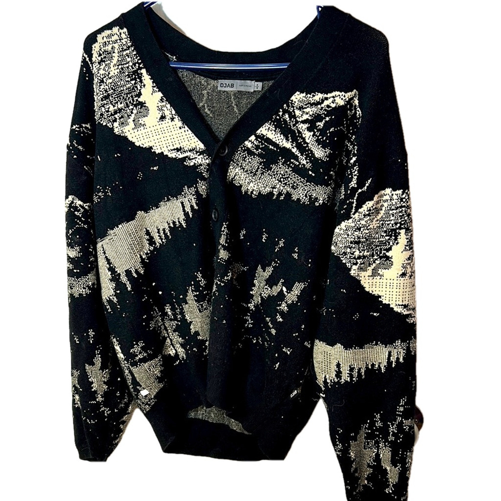 DJAB by Simon’s Black and Cream Men's nature theme abstract Sweater size small